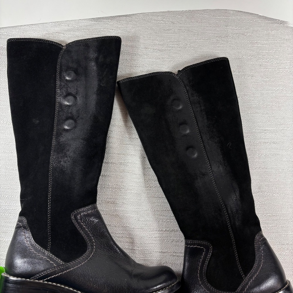 Sofft Black Leather Suede Tall Riding Boots‎ Size 6.5M Button Accent Zip Up - Picture 8 of 10